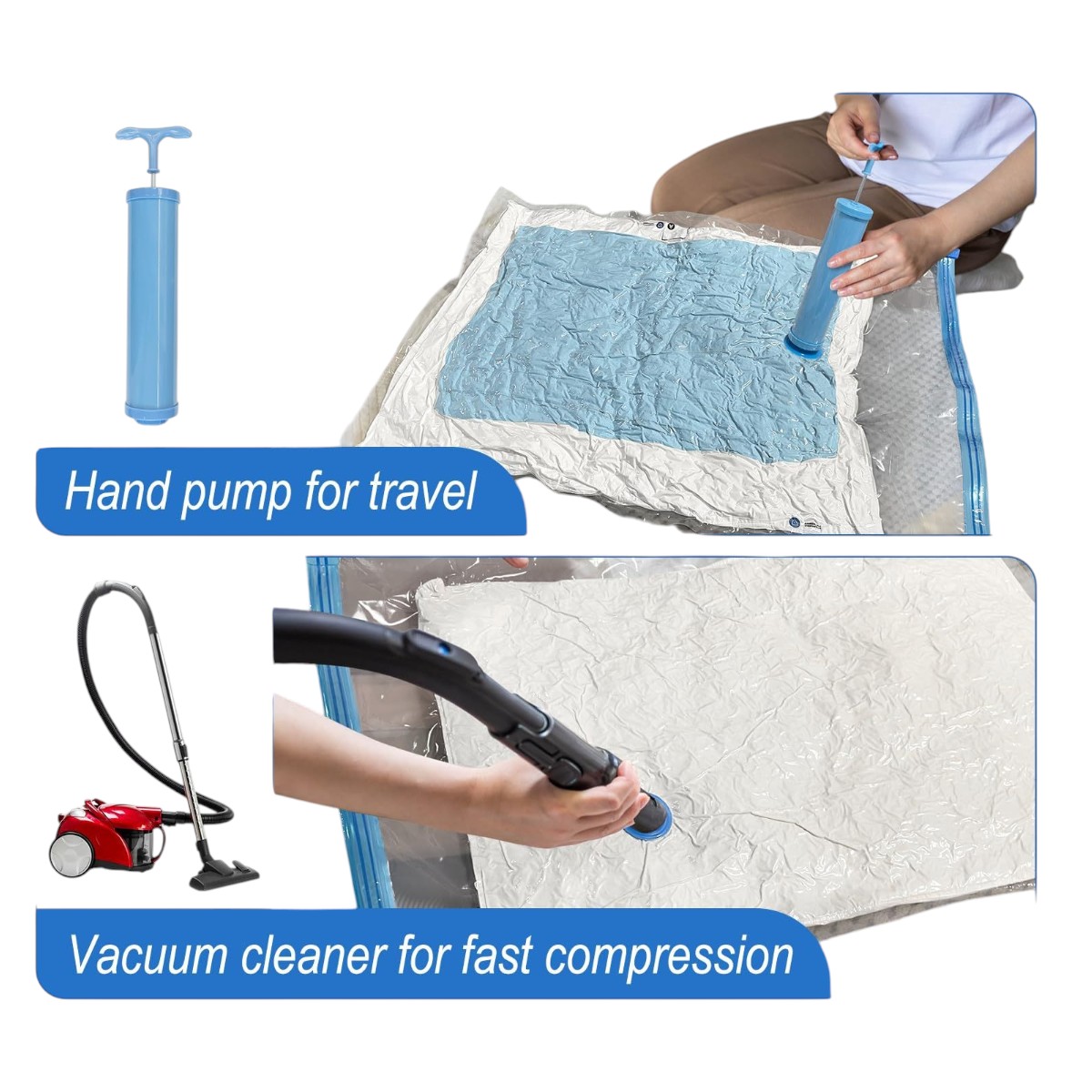 Vacuum Compression Zipper Storage Bags with Airtight Valve, Hand Pump and Electric Pump - Image 4