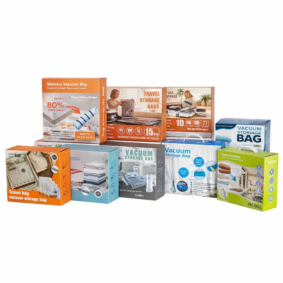 Vacuum compression storage bags with airtight valve and hand pump or electric pump option