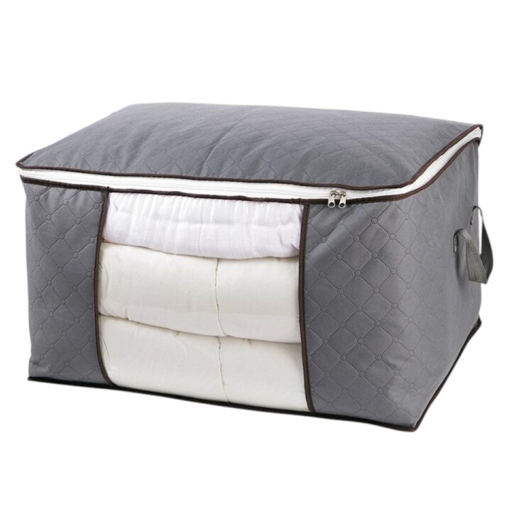 Large Clothes Storage Bags with Lid, 90L/95L Fabric Storage Box with Reinforced Handles and Clear Window for Clothes, Duvets, Blankets and Bedding