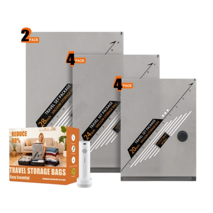 Grey printed vacuum storage bags with airtight valve and pump option