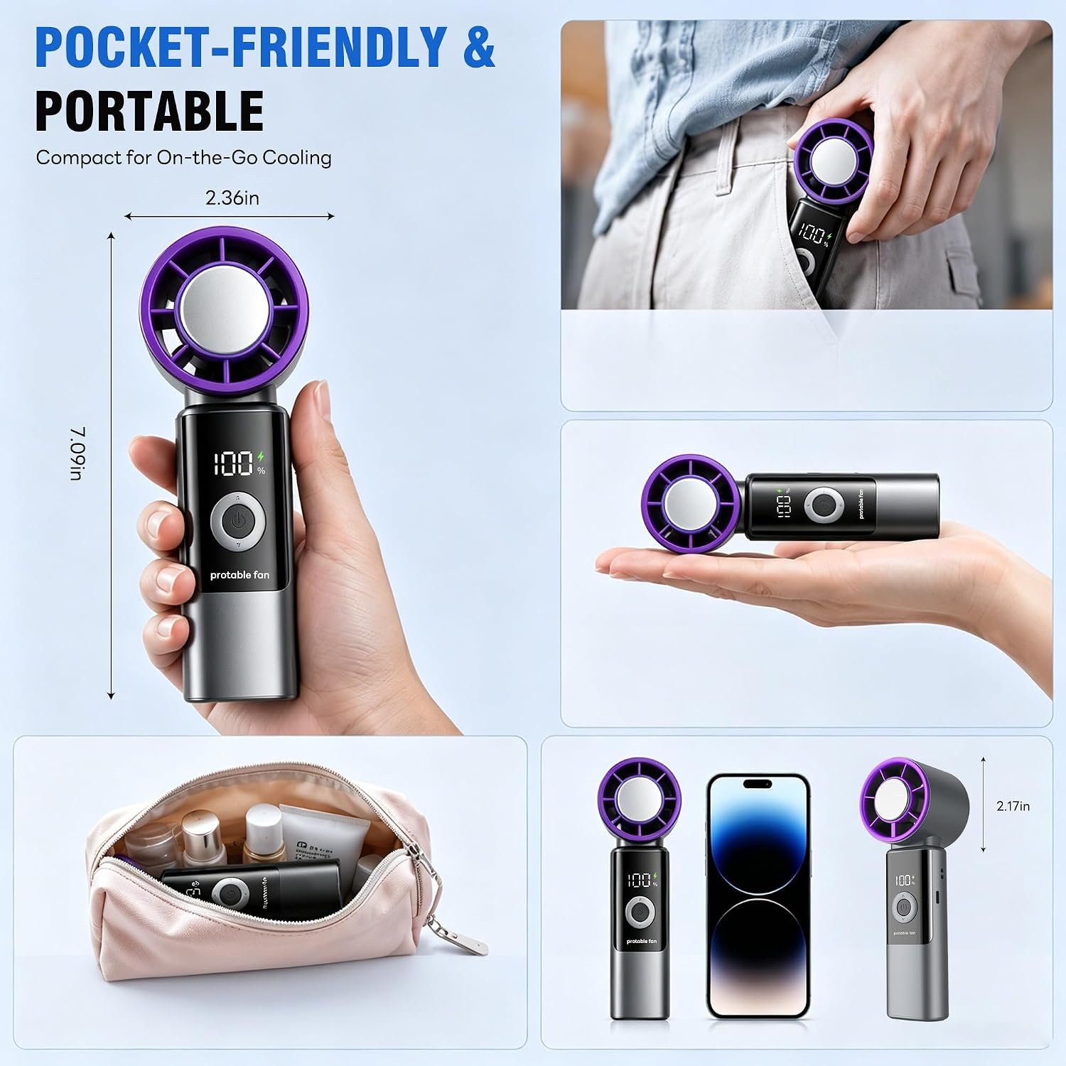Portable Foldable Handheld Fan with Cooling Plate, 199-Speed Rechargeable Personal Fan - Image 3