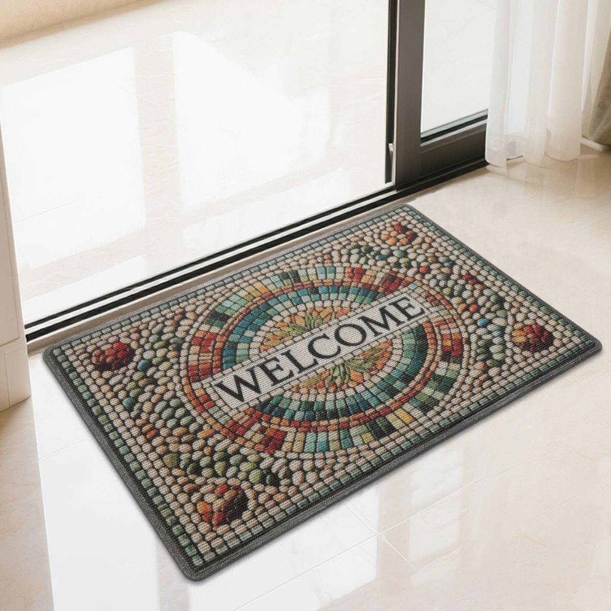 Multicolor WELCOME printed PVC entrance door mat in 43.7 by 75 cm size