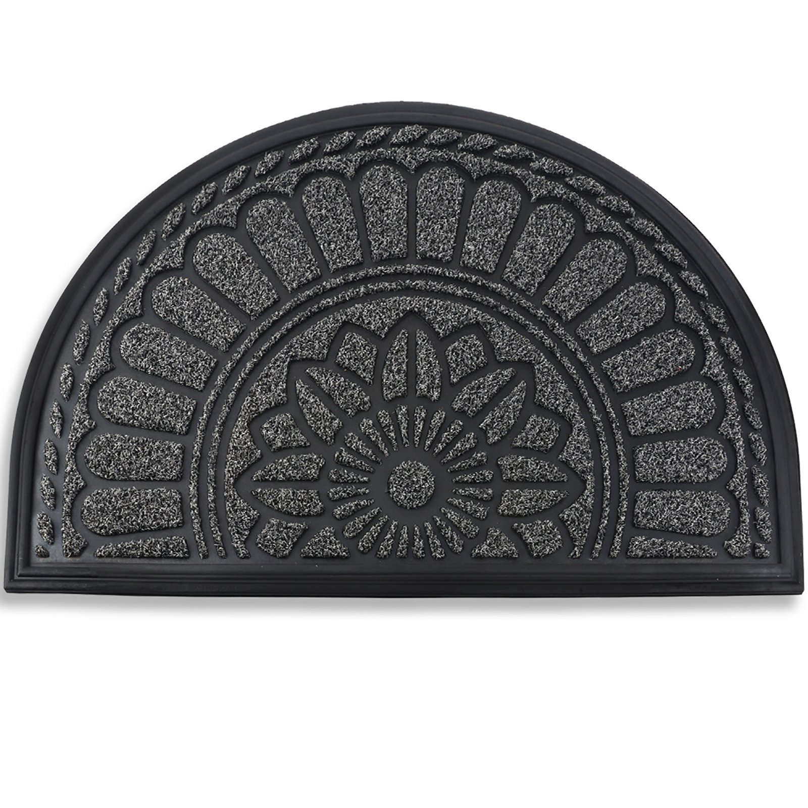 Half moon floral embossed door mat with natural rubber backing