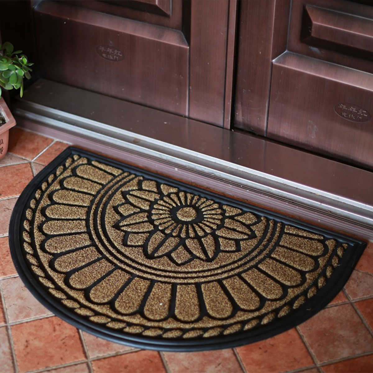 Washable non-slip entrance door mat available in rectangle and half moon shapes